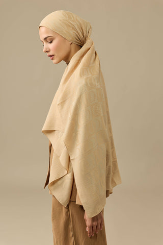 Dama Desen Camel Naia Pamuk Şal 70x200