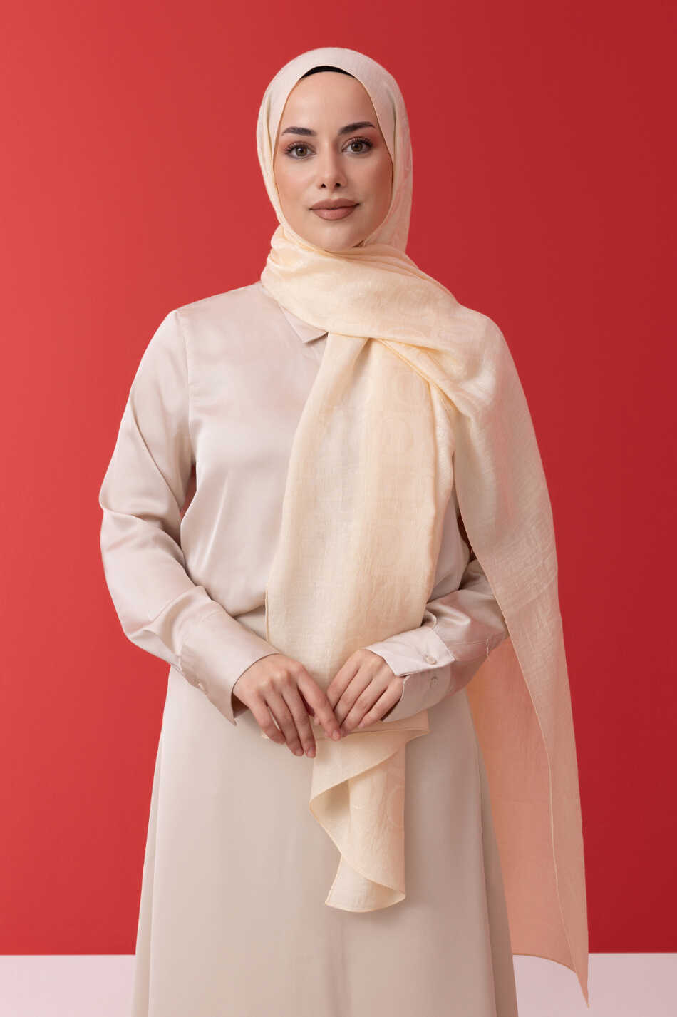 Dama Desen Ekru Naia Pamuk Şal 70x200