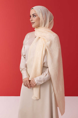 Dama Desen Ekru Naia Pamuk Şal 70x200