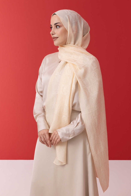 Checkerboard Pattern Naia Cotton Shawl Ecru
