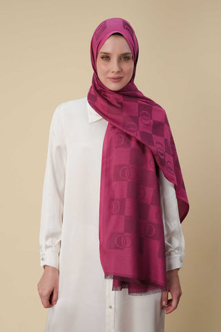 Dama Desen Fuşya Pamuk İpek Şal 70x190