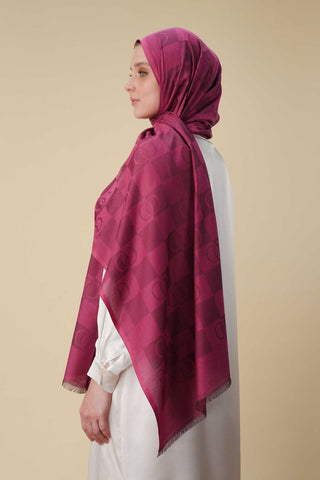 Dama Desen Fuşya Pamuk İpek Şal 70x190