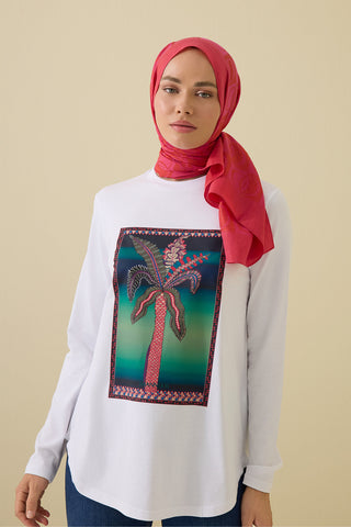 Dama Desen Fuşya Naia Pamuk Şal 70x200