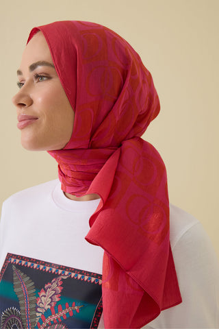 Dama Desen Fuşya Naia Pamuk Şal 70x200