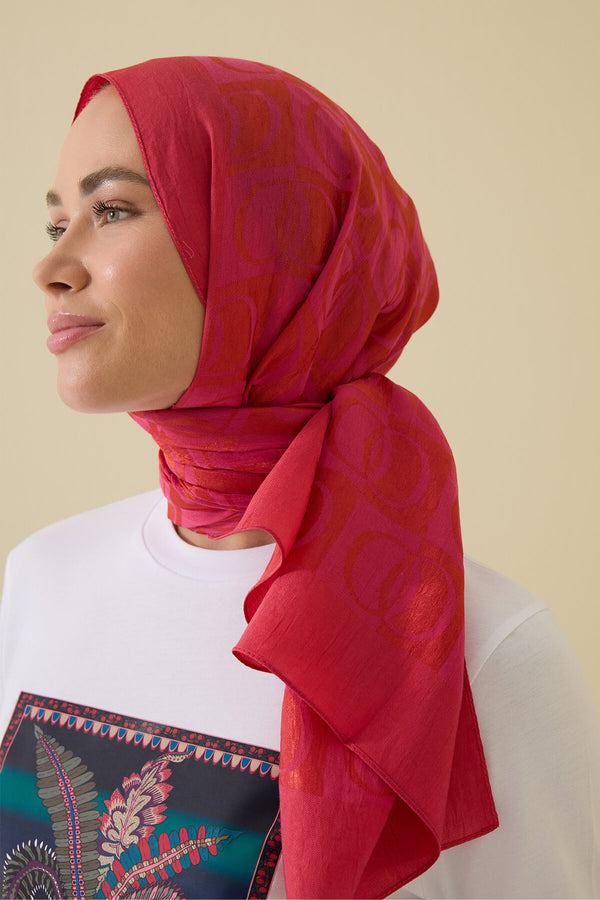 Checkerboard Pattern Fuchsia Cotton Shawl Naia Shawl
