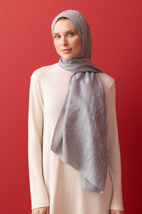 Checkerboard Pattern Naia Cotton Shawl Silver Moon