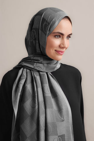 Dama Desen Gri Pamuk İpek Şal 70x190