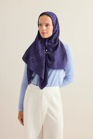 Dama Desen Lacivert Naia Eşarp 95x95