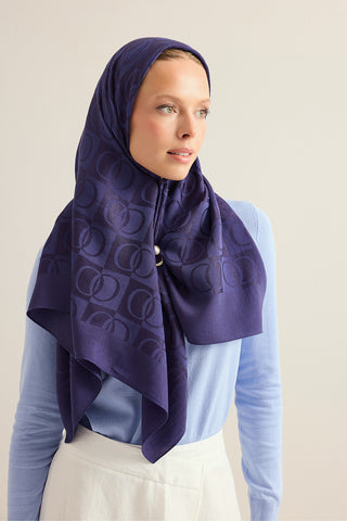 Dama Desen Lacivert Naia Eşarp 95x95