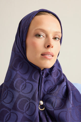 Dama Desen Lacivert Naia Eşarp 95x95
