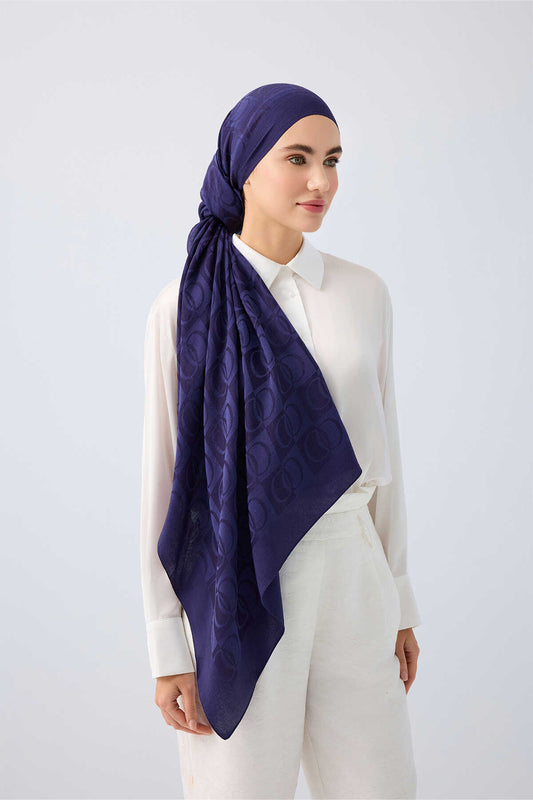 Dama Desen Lacivert Naia Pamuk Şal 70x200