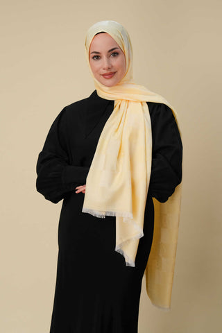 Dama Desen Limon Sarısı Pamuk İpek Şal 70x190