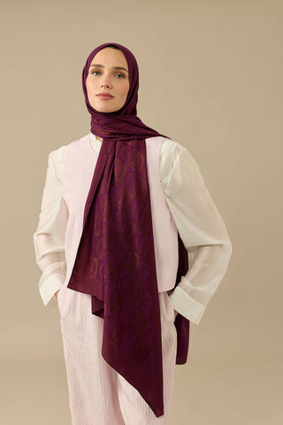 Dama Desen Mürdüm Naia Pamuk Şal 70x200