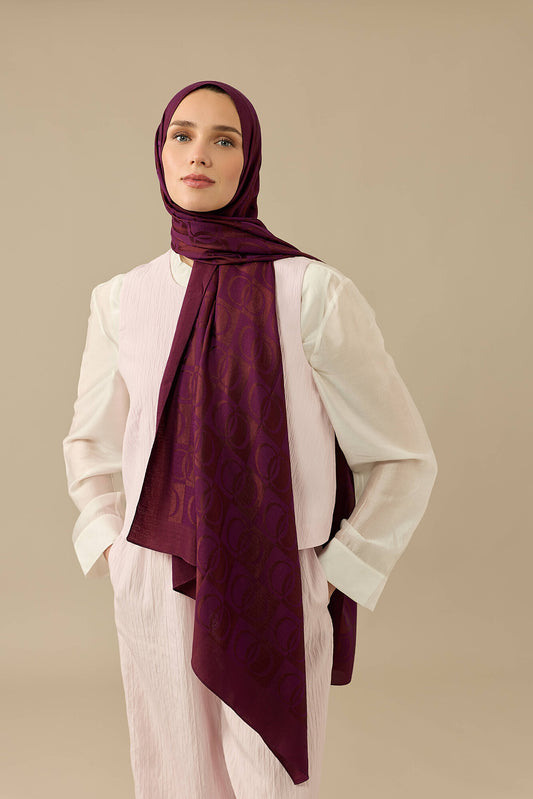 Dama Desen Mürdüm Naia Pamuk Şal 70x200