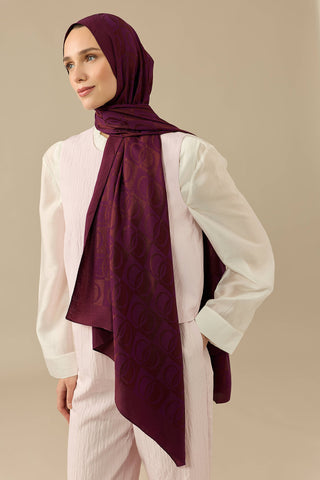 Dama Desen Mürdüm Naia Pamuk Şal 70x200