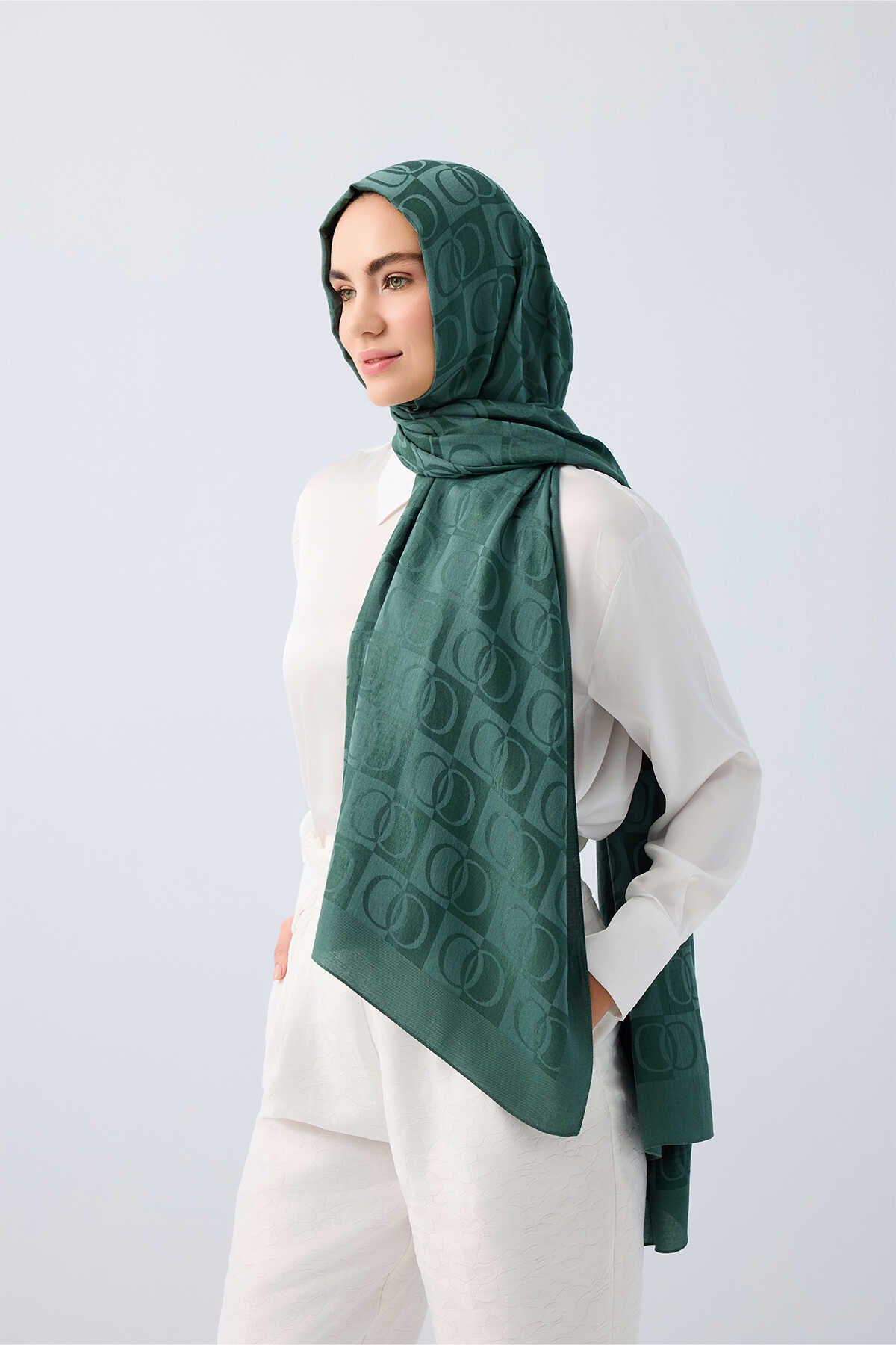 Dama Desen Petrol Naia Pamuk Şal 70x200