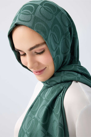 Checkerboard Pattern Naia Cotton Shawl Petrol