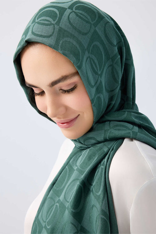 Checkerboard Pattern Naia Cotton Shawl Petrol