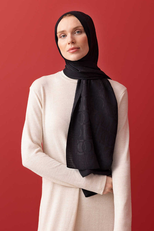 Dama Desen Siyah Naia Pamuk Şal 70x200