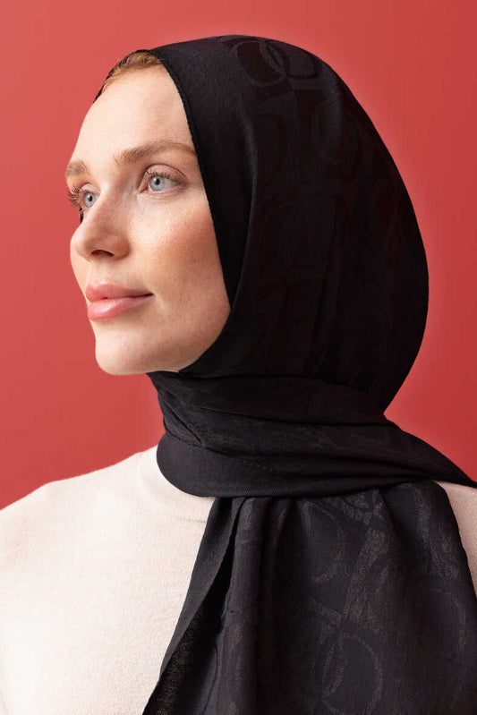 Dama Desen Siyah Naia Pamuk Şal 70x200