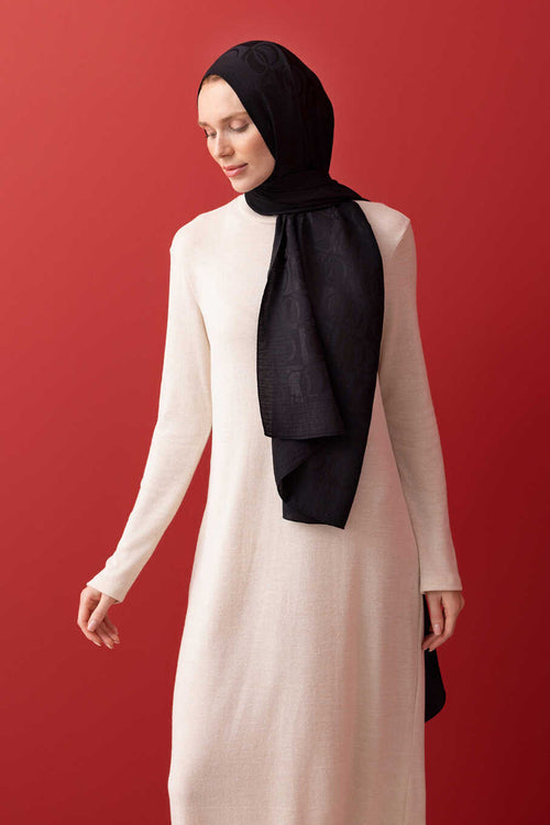 Checkerboard Pattern Naia Cotton Shawl Black