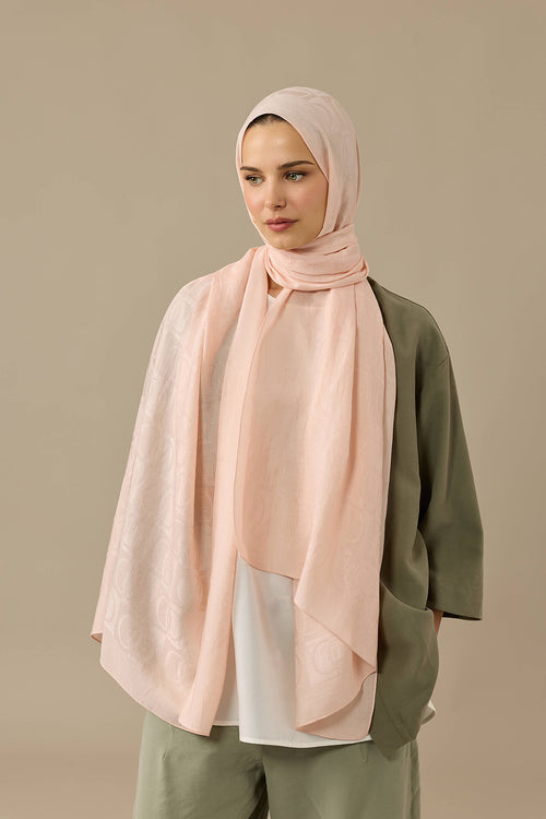 Checkerboard Pattern Naia Cotton Shawl Salmon