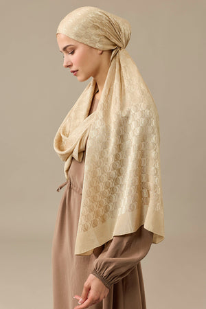 Dama Logo Beige Shiny Jacquard Shawl