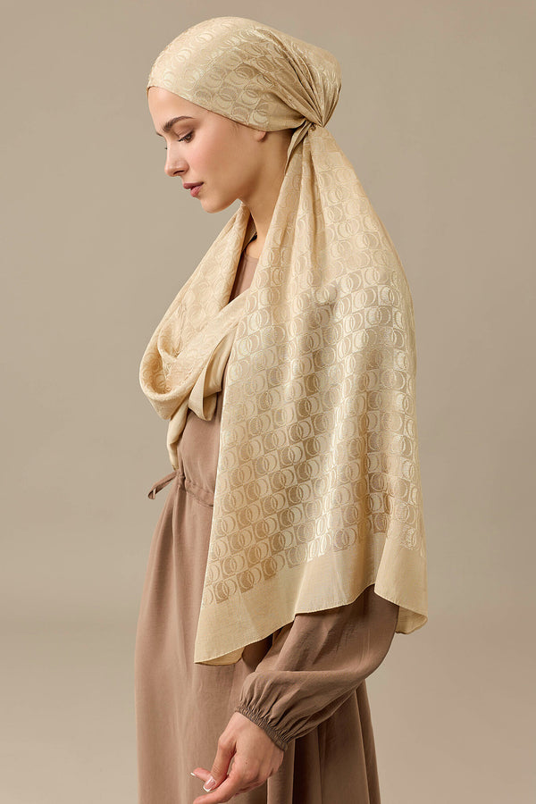 Dama Logo Beige Shiny Jacquard Shawl