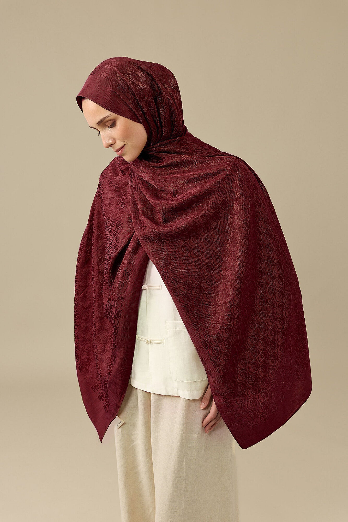 Dama Logo Bordo Shiny Jakar Şal 70x190