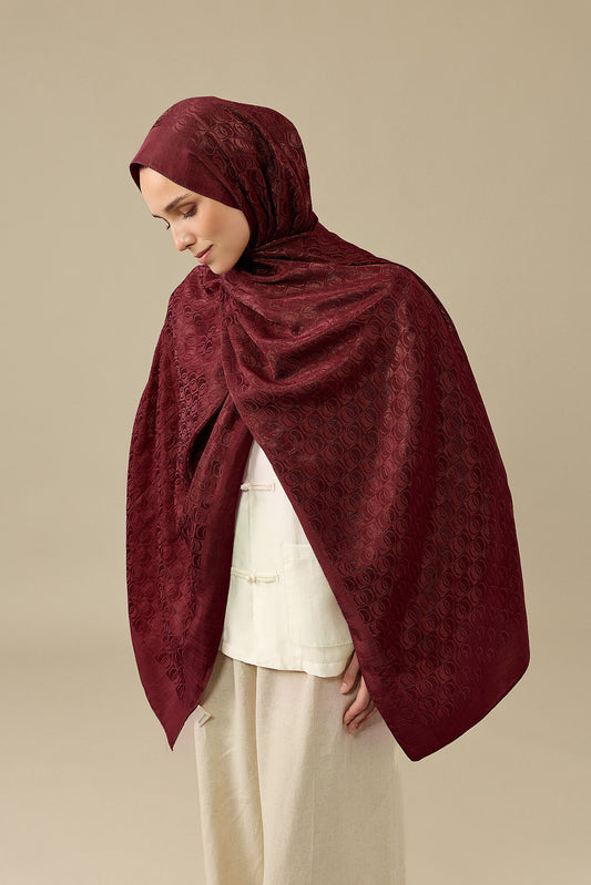 Dama Logo Bordo Shiny Jakar Şal 70x190