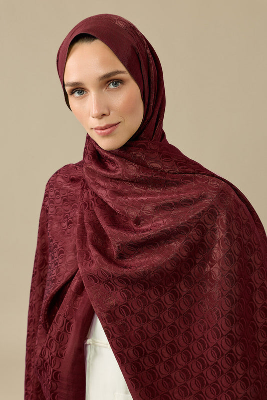 Dama Logo Bordo Shiny Jakar Şal 70x190