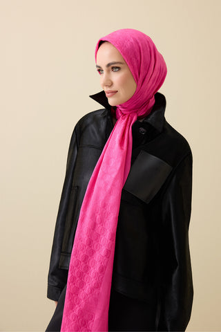 Dama Logo Fuşya Shiny Jakar Şal 70x190