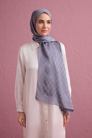 Dama Logo Gri Shiny Jakar Şal 70x190