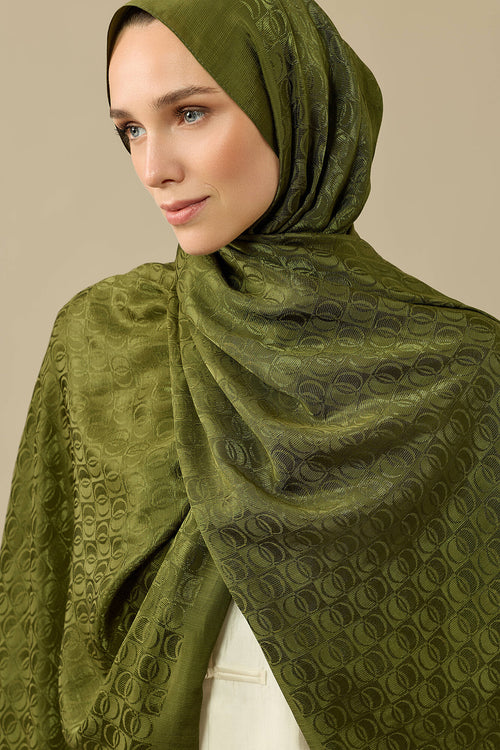 Dama Logo Khaki Shiny Jacquard Shawl