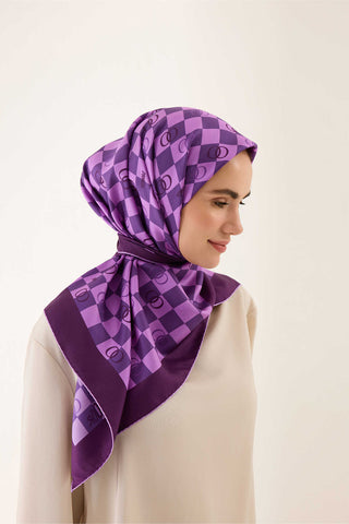 Dama Logo Mor Tivil İpek Eşarp 90x90