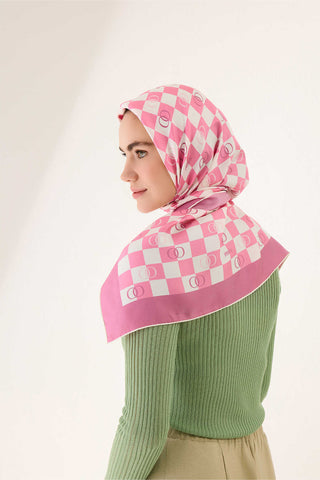 Dama Logo Pembe Tivil İpek Eşarp 90x90