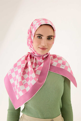 Dama Logo Pembe Tivil İpek Eşarp 90x90