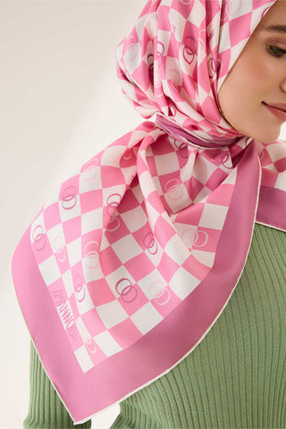 Dama Logo Pembe Tivil İpek Eşarp 90x90