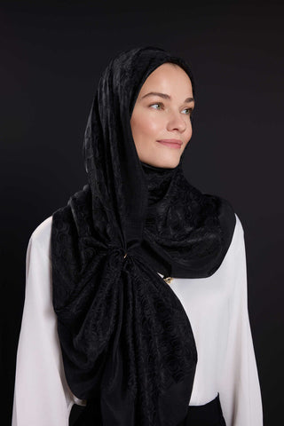 Dama Logo Siyah Shiny Jakar Şal 70x190