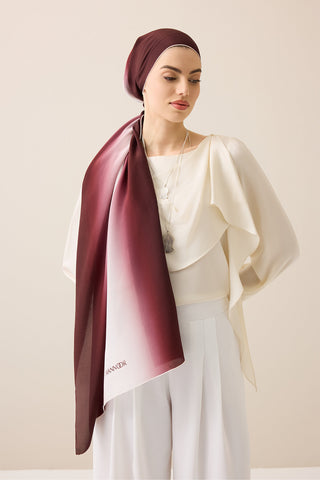 Degrade Bordo-Beyaz Krep İpek Şal 70x210