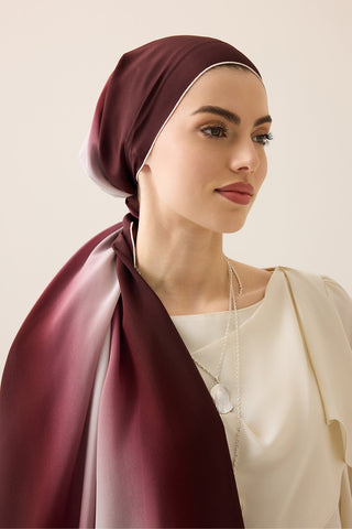 Degrade Bordo-Beyaz Krep İpek Şal 70x210