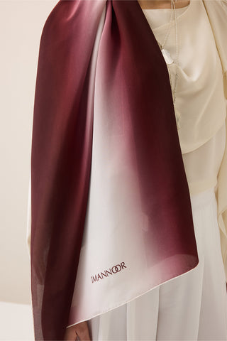 Degrade Bordo-Beyaz Krep İpek Şal 70x210