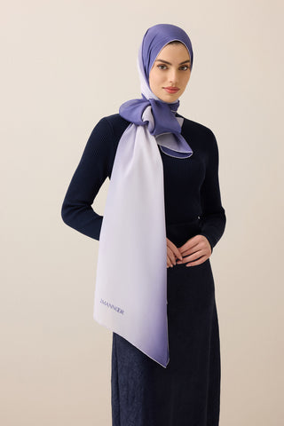 Degrade Denim-Beyaz Krep İpek Şal 70x210