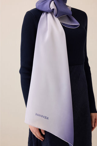 Degrade Denim-Beyaz Krep İpek Şal 70x210