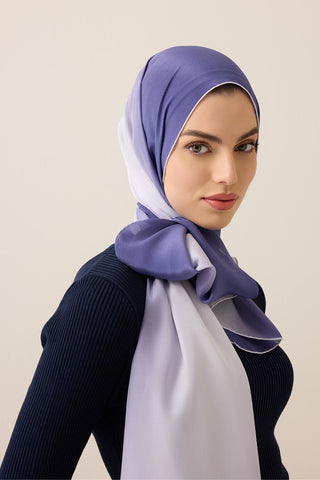 Degrade Denim-Beyaz Krep İpek Şal 70x210