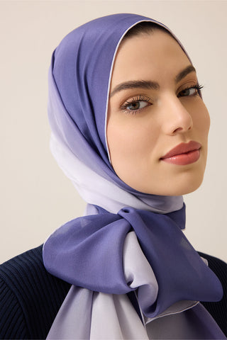 Degrade Denim-Beyaz Krep İpek Şal 70x210