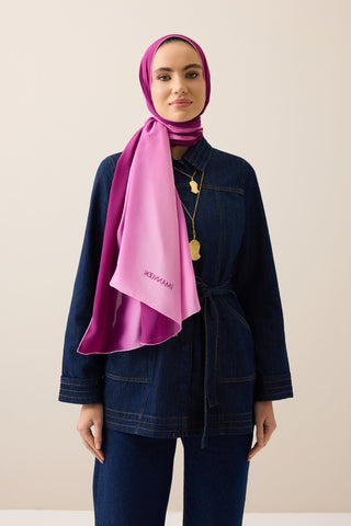 Degrade Fuşya-Pembe Krep İpek Şal 70x210