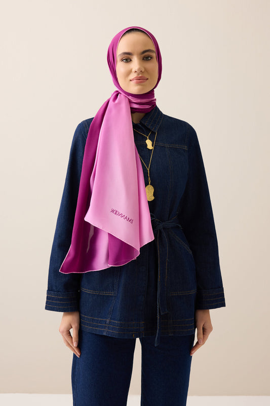 Degrade Fuşya-Pembe Krep İpek Şal 70x210