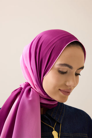 Degrade Fuşya-Pembe Krep İpek Şal 70x210