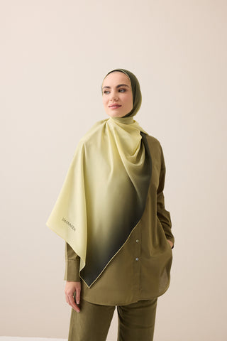 Degrade Haki-Limon Sarısı Krep İpek Şal 70x210
